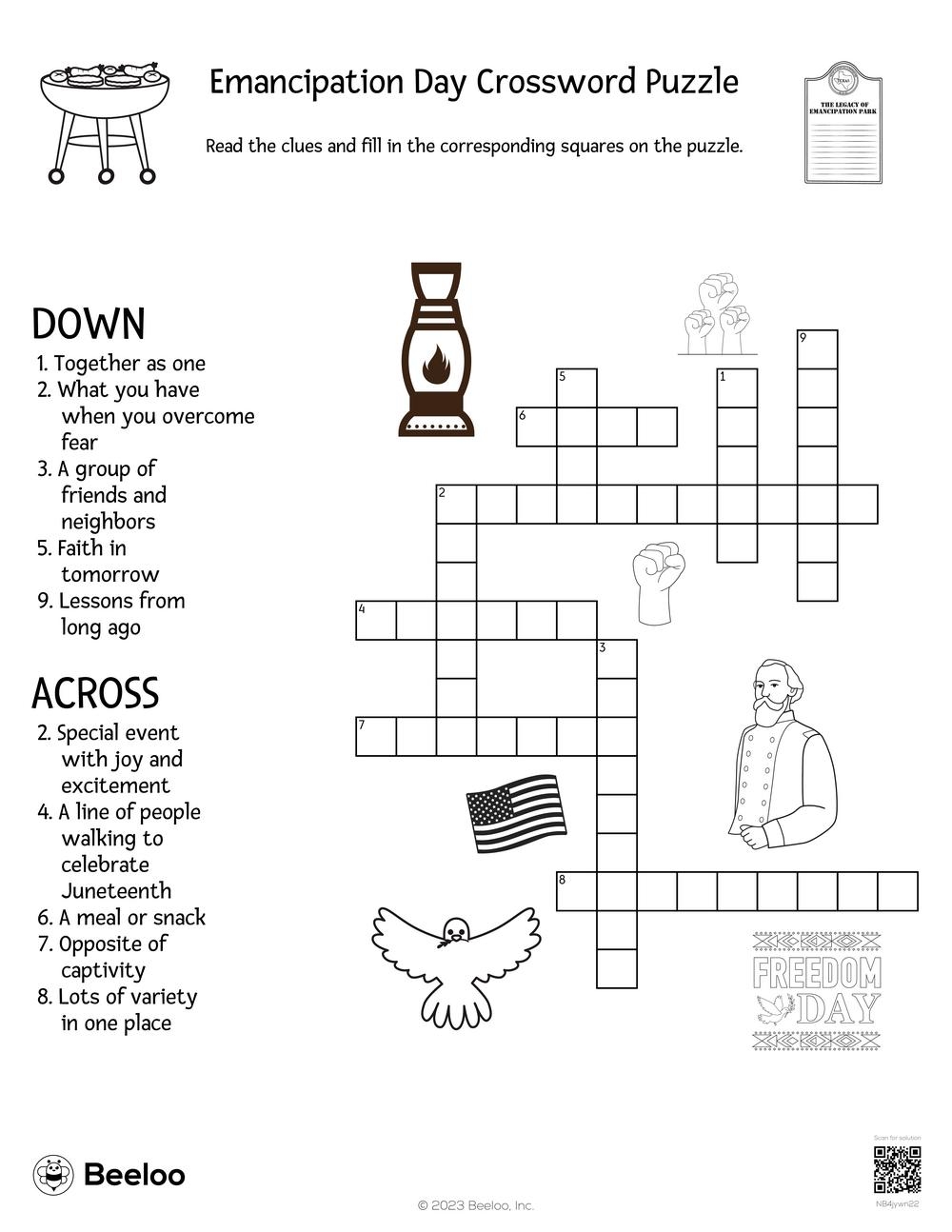 Emancipation Day Crossword Puzzle Beeloo Printable Crafts And Activities For Kids