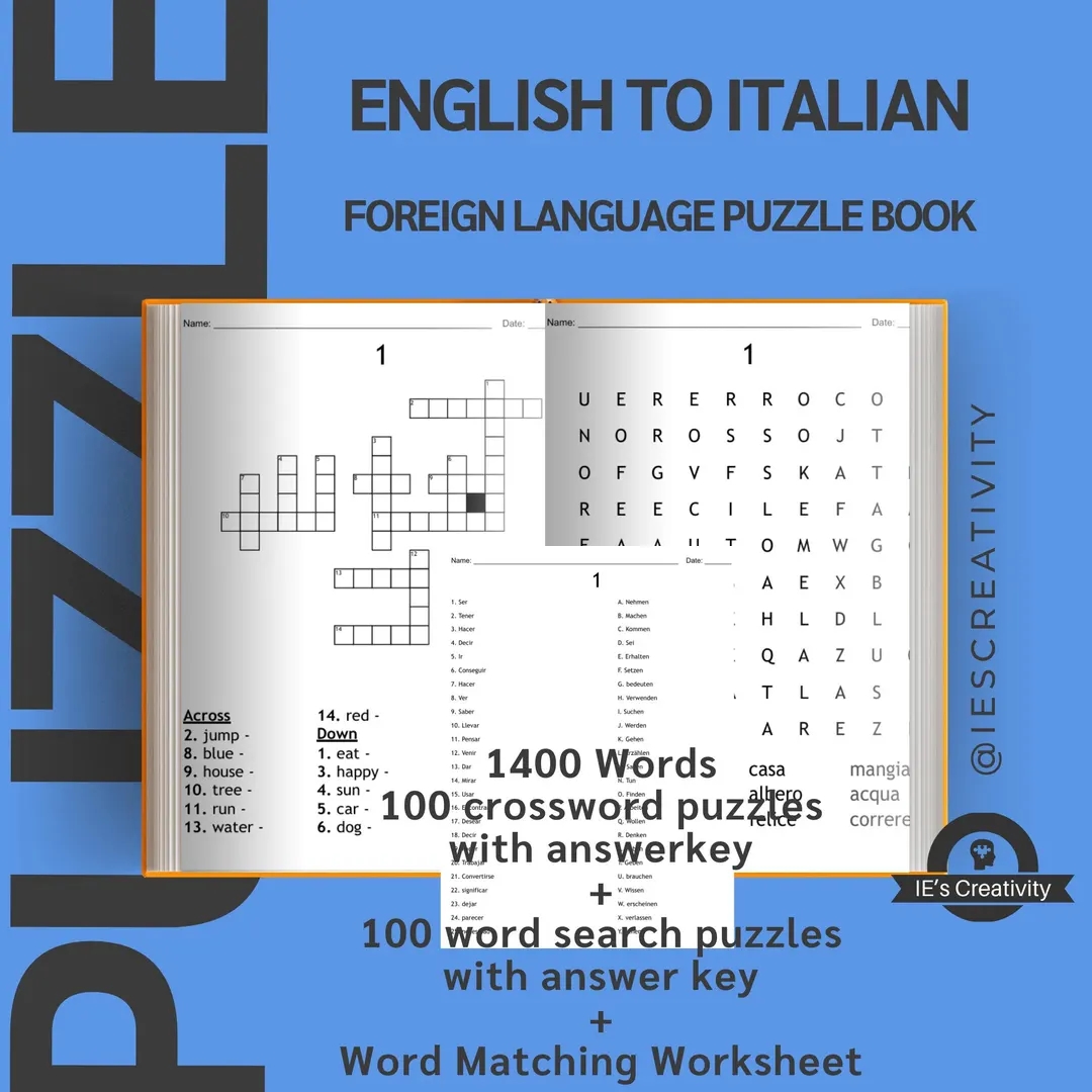 Engl sh To Italian Printable Crossword And Word Search 750 Words Word Matching With Sudoku 100 Language Learning Puzzles With Answer Key Etsy