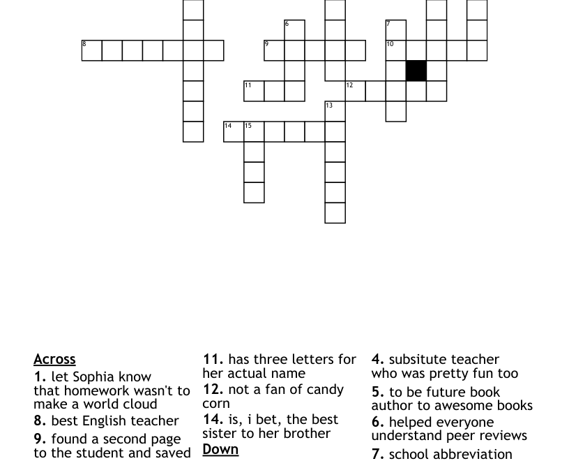 English Class Crossword WordMint