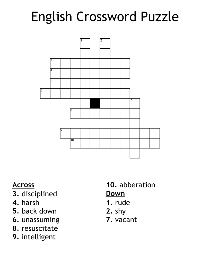 English Crossword Puzzle WordMint