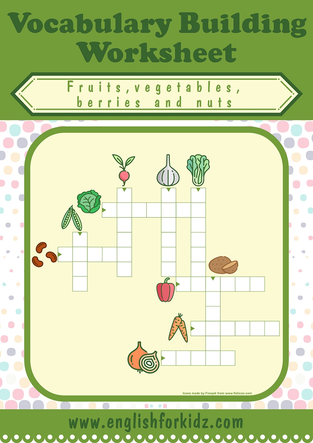English For Kids Step By Step Fruits And Vegetables Crossword Puzzles