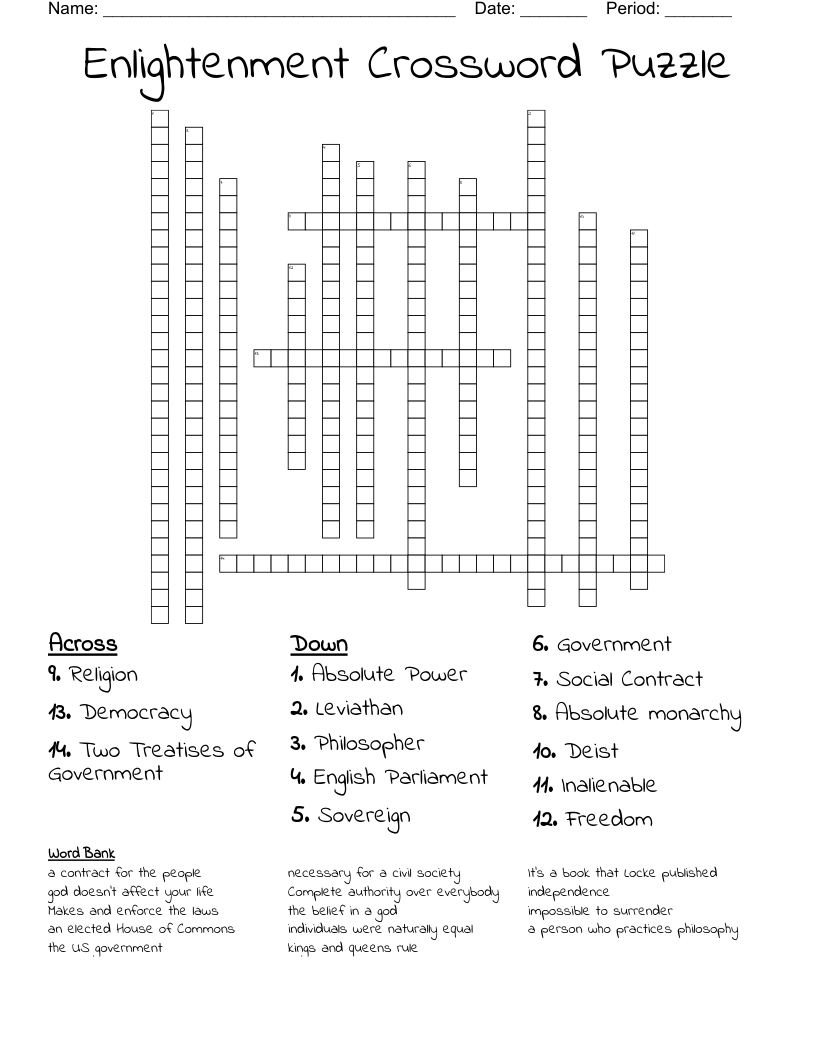 Enlightenment Crossword Puzzle WordMint Enlightenment Crossword Puzzle WordMint