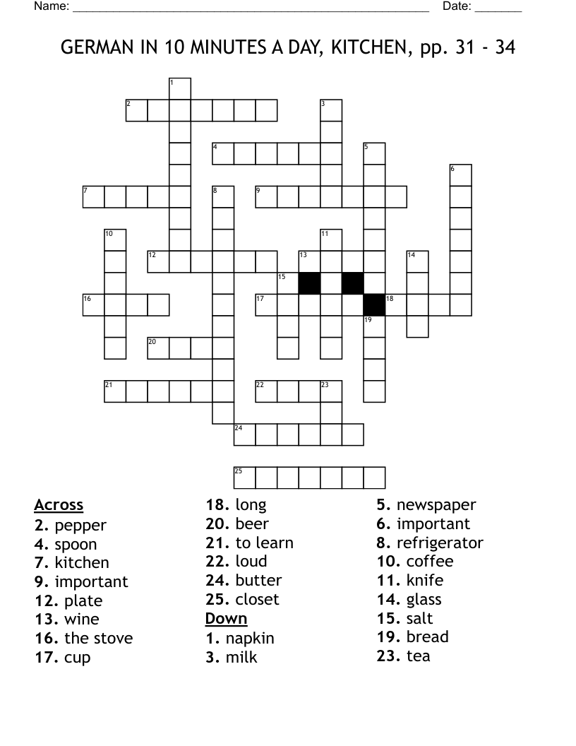 Essen Und Getr nke Crossword WordMint