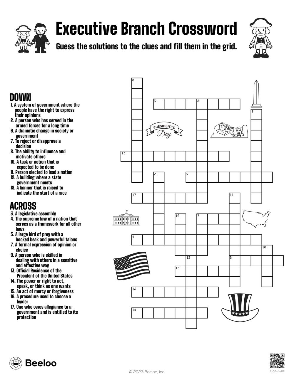 Executive Branch Crossword Beeloo Printable Crafts And Activities For Kids