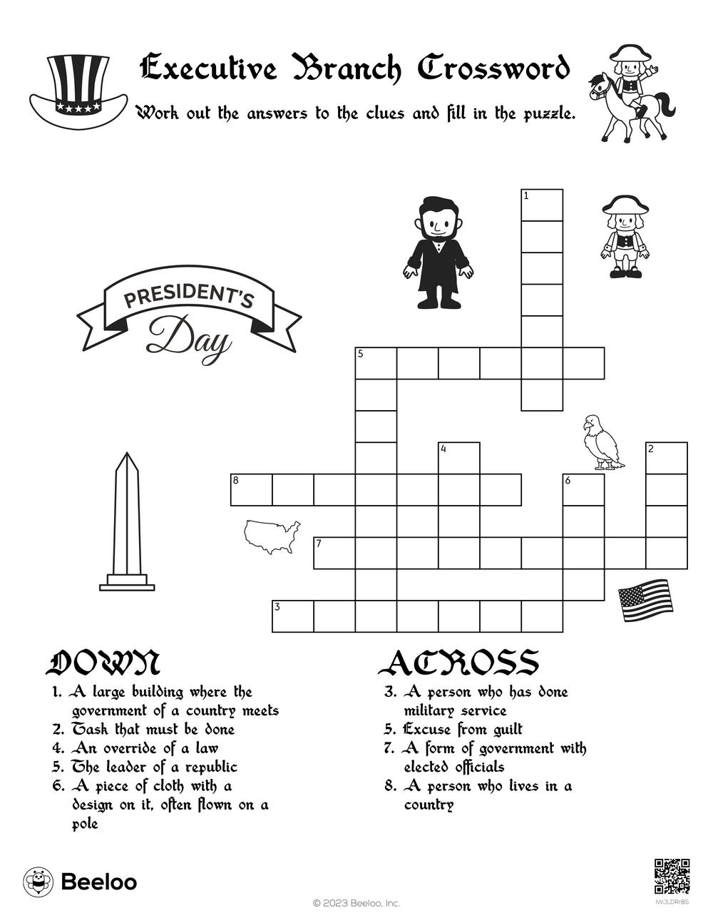 Executive Branch Crossword Beeloo Printable Crafts And Activities For Kids