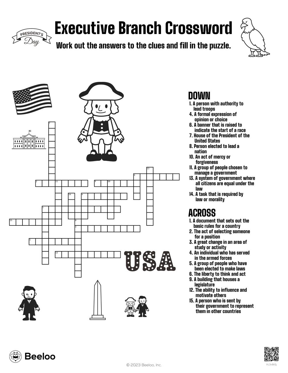 Executive Branch Crossword Beeloo Printable Crafts And Activities For Kids