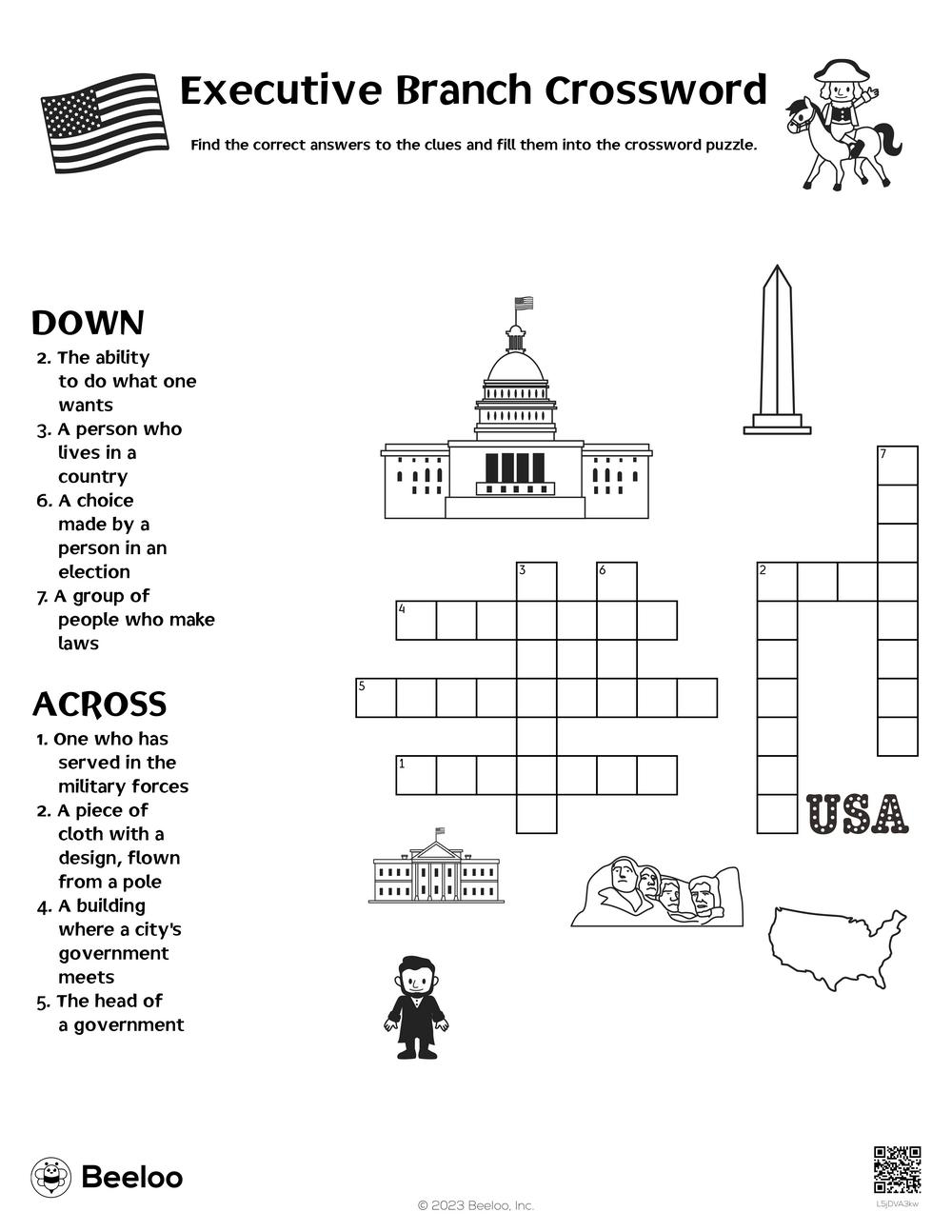 Executive Branch Crossword Beeloo Printable Crafts And Activities For Kids