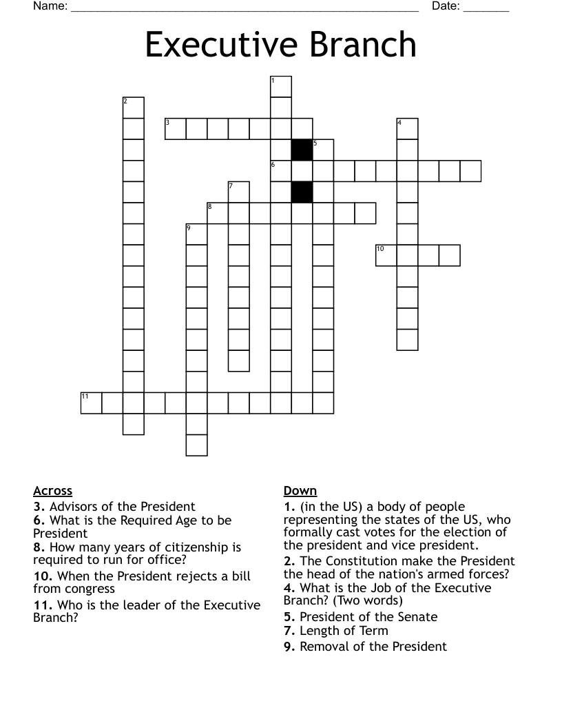 Executive Branch Crossword WordMint