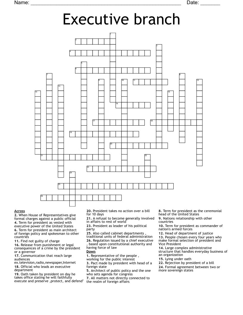 Executive Branch Crossword WordMint