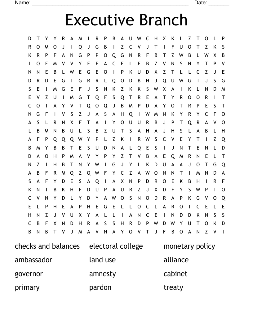 Executive Branch Word Search WordMint