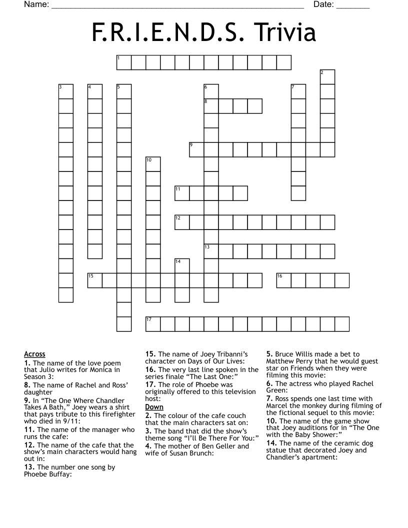 F R I E N D S Trivia Crossword WordMint
