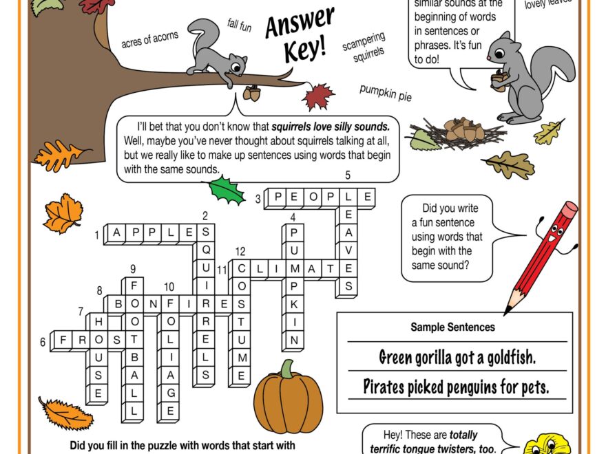 Fall Alliteration Printable Crossword Puzzle Made By Teachers
