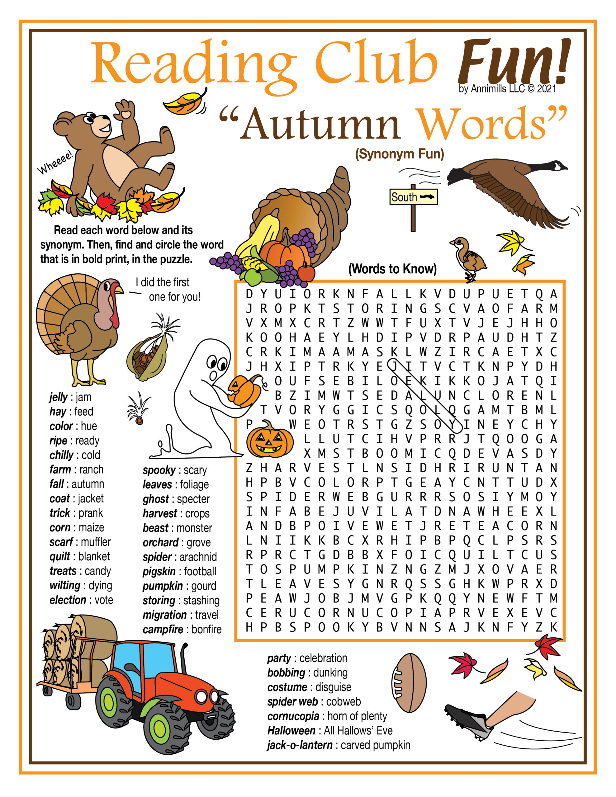 Fall Autumn Vocabulary Synonyms Crossword Puzzle Word Search Puzzle Made By Teachers
