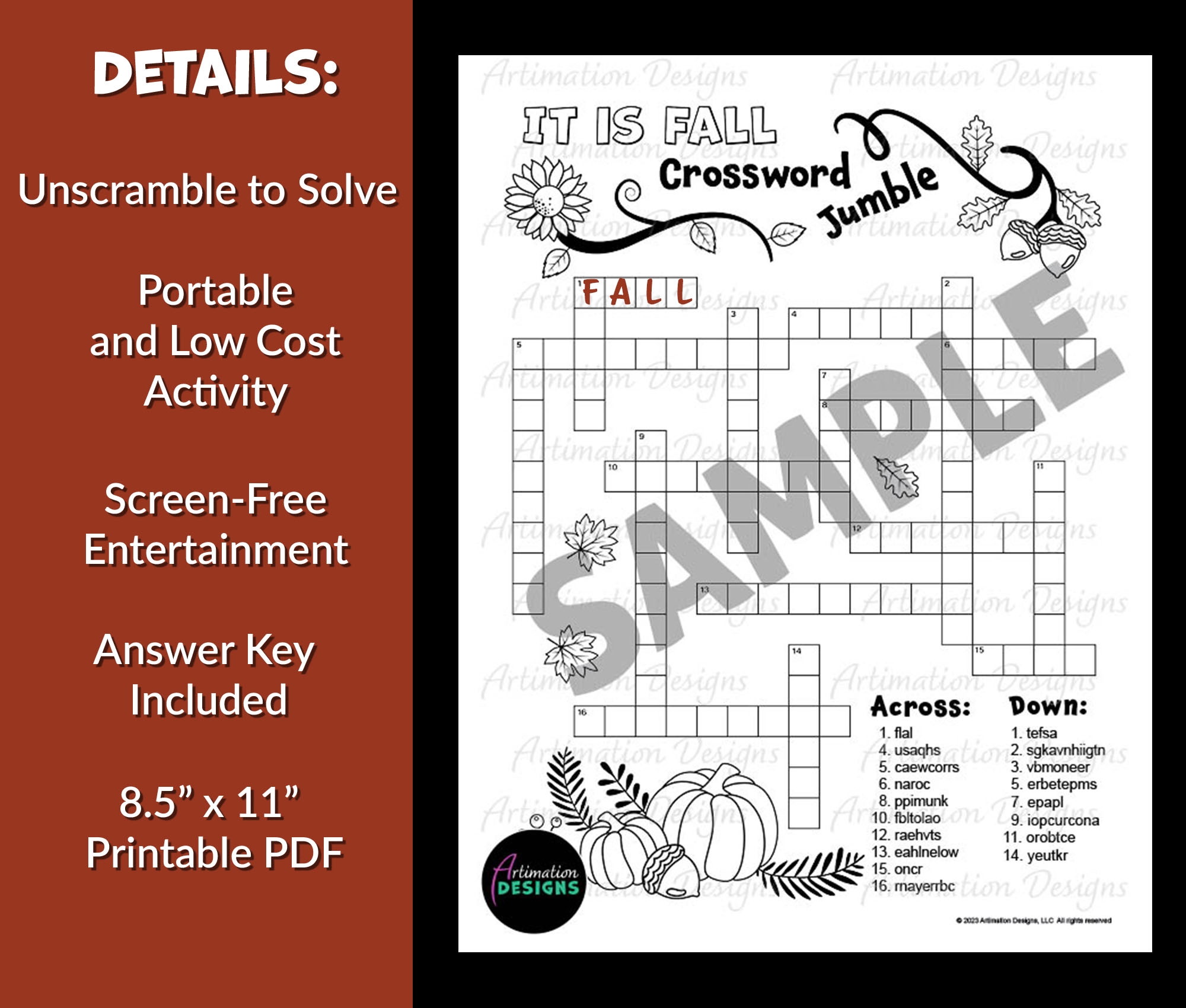Printable Crossword Puzzles For Kids Fall