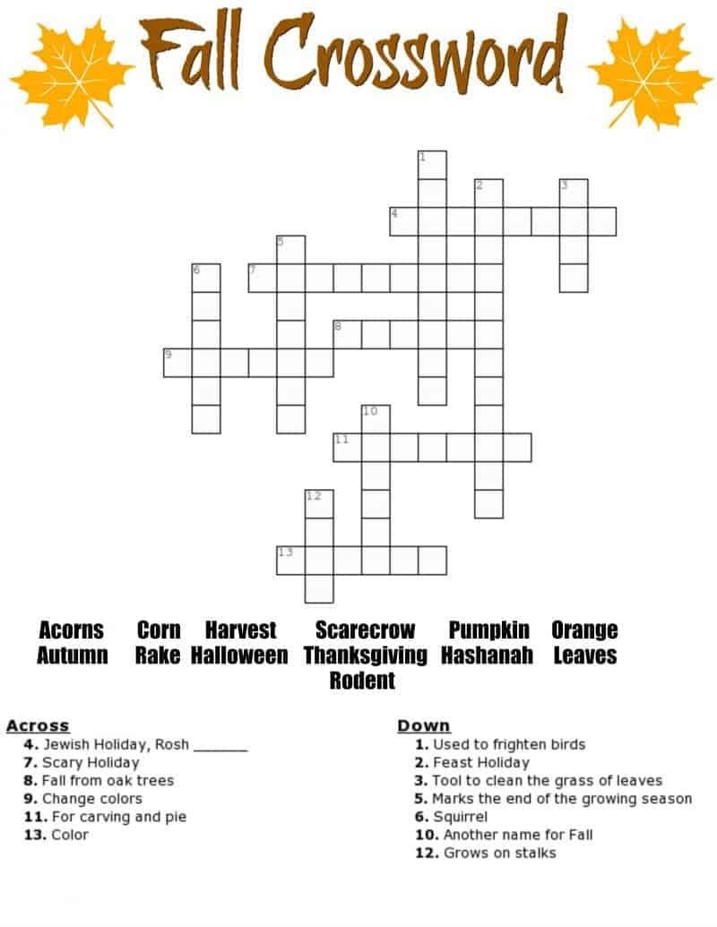 Printable Crossword Puzzles With Word Bank