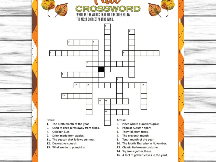 Fall Crossword Puzzle Quiz Fall Party Word Game Autumn Game For Adults Kids Autumn Party Printable Virtual Game Family Game Instant Etsy