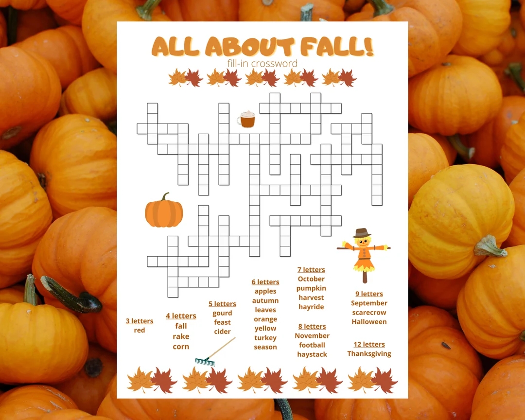 Fall Fill in Crossword Puzzle Etsy