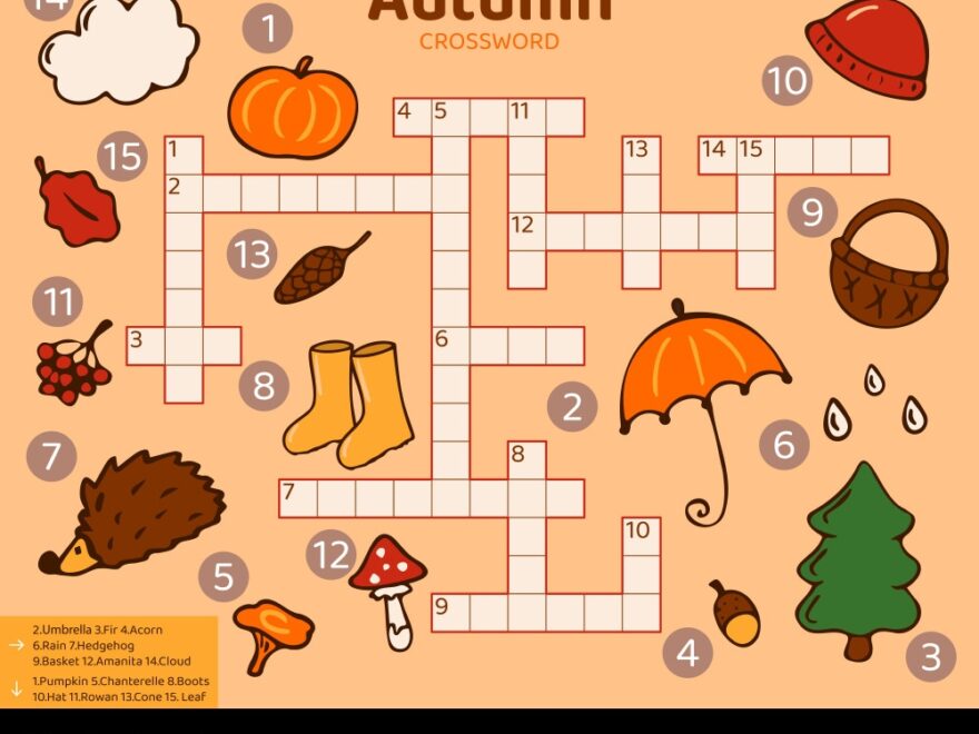 Fall Season Crossword Puzzle For Kids Royalty Free Vector