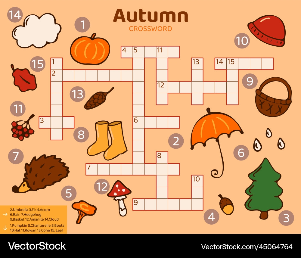 Fall Season Crossword Puzzle For Kids Royalty Free Vector