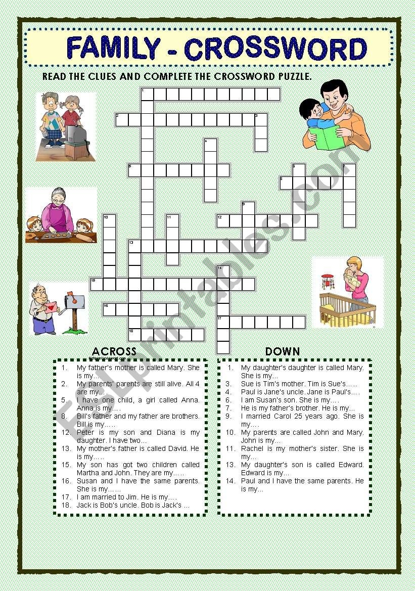 FAMILY CROSSWORD ESL Worksheet By Macomabi