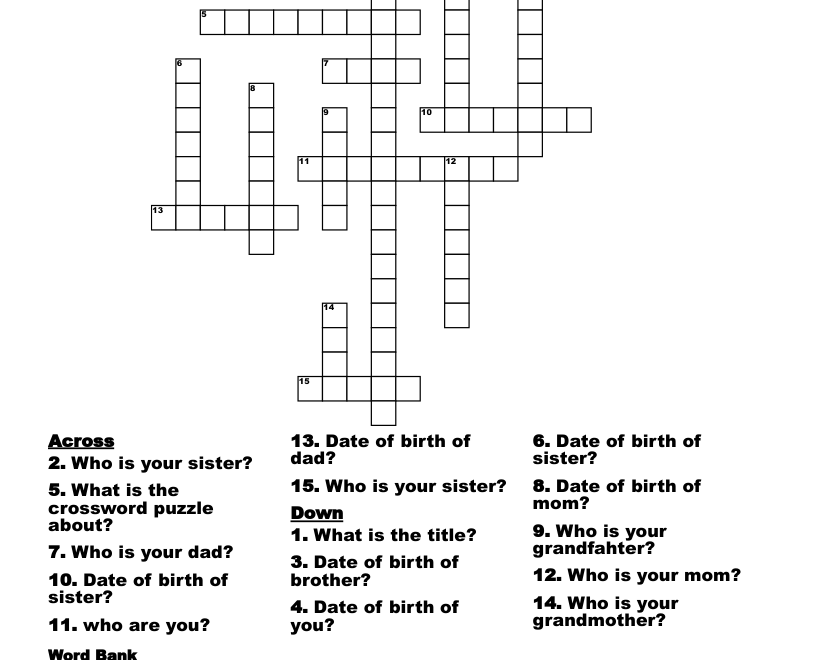 Family Crossword Puzzle WordMint