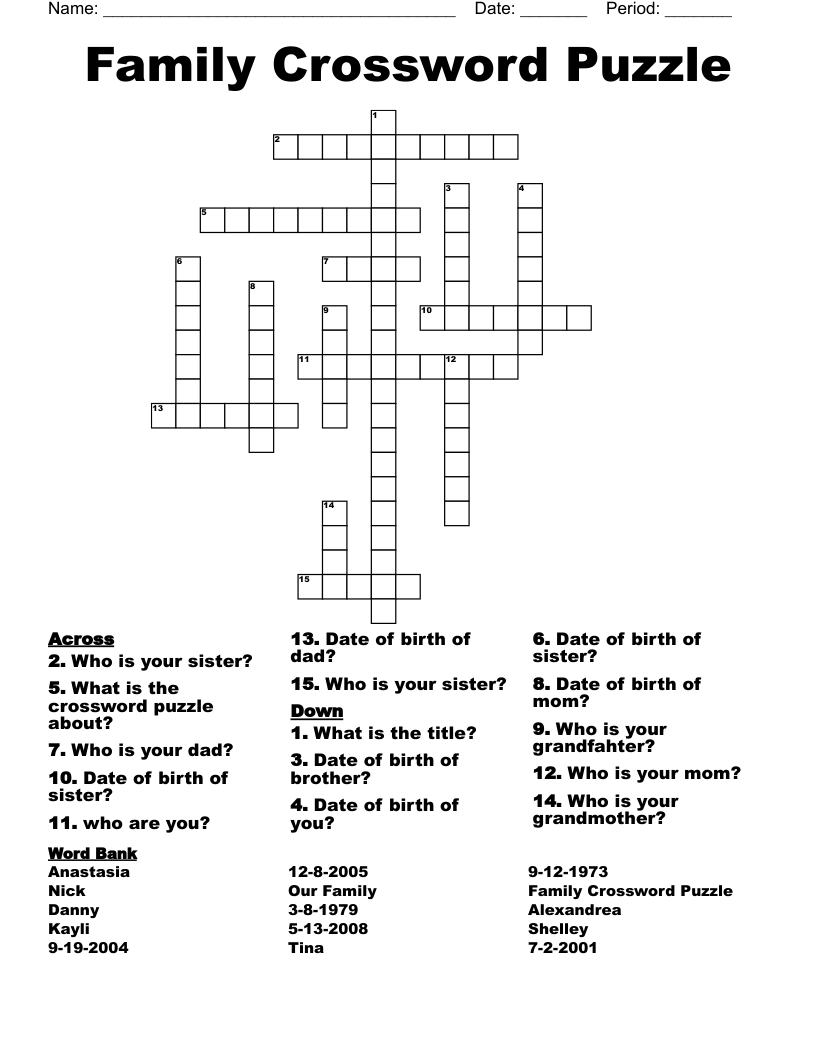 Family Crossword Puzzle WordMint