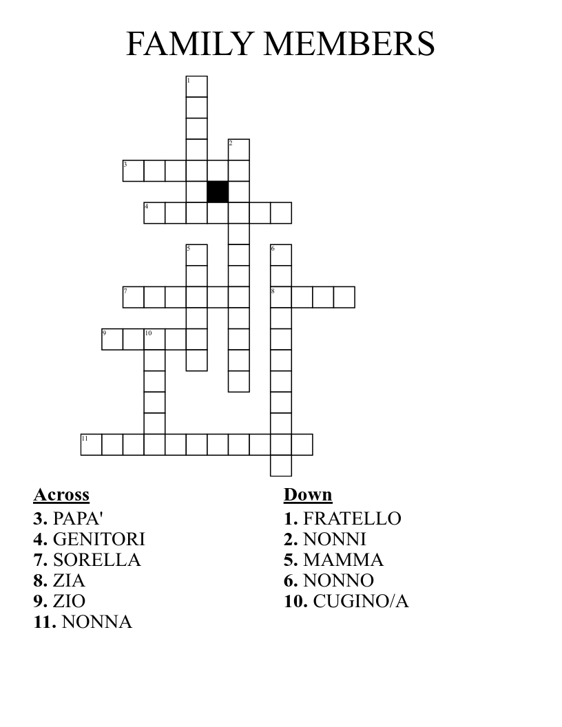 FAMILY MEMBERS Crossword WordMint
