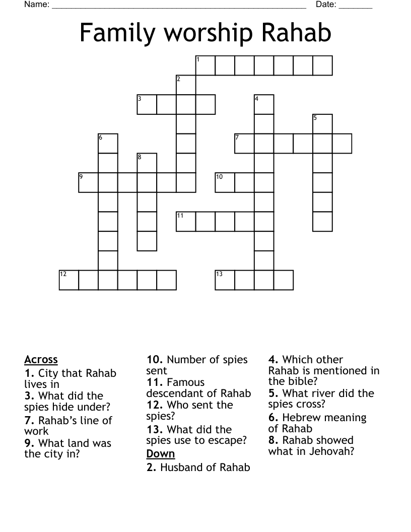 Family Worship Rahab Crossword WordMint