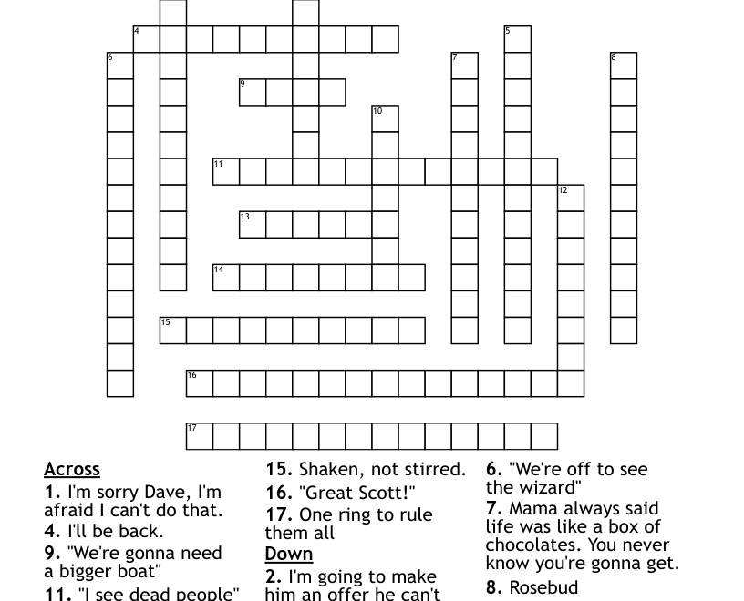 Famous Movie Crossword Puzzle WordMint