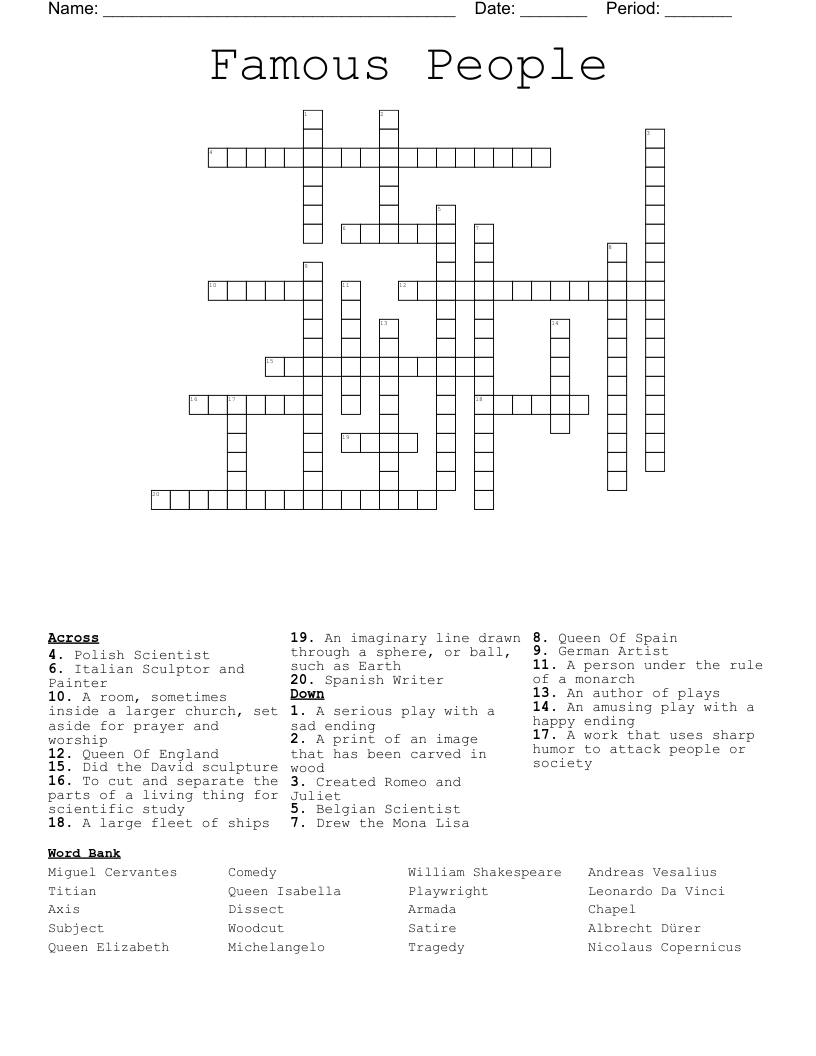 Famous People Crossword WordMint Famous People Crossword WordMint