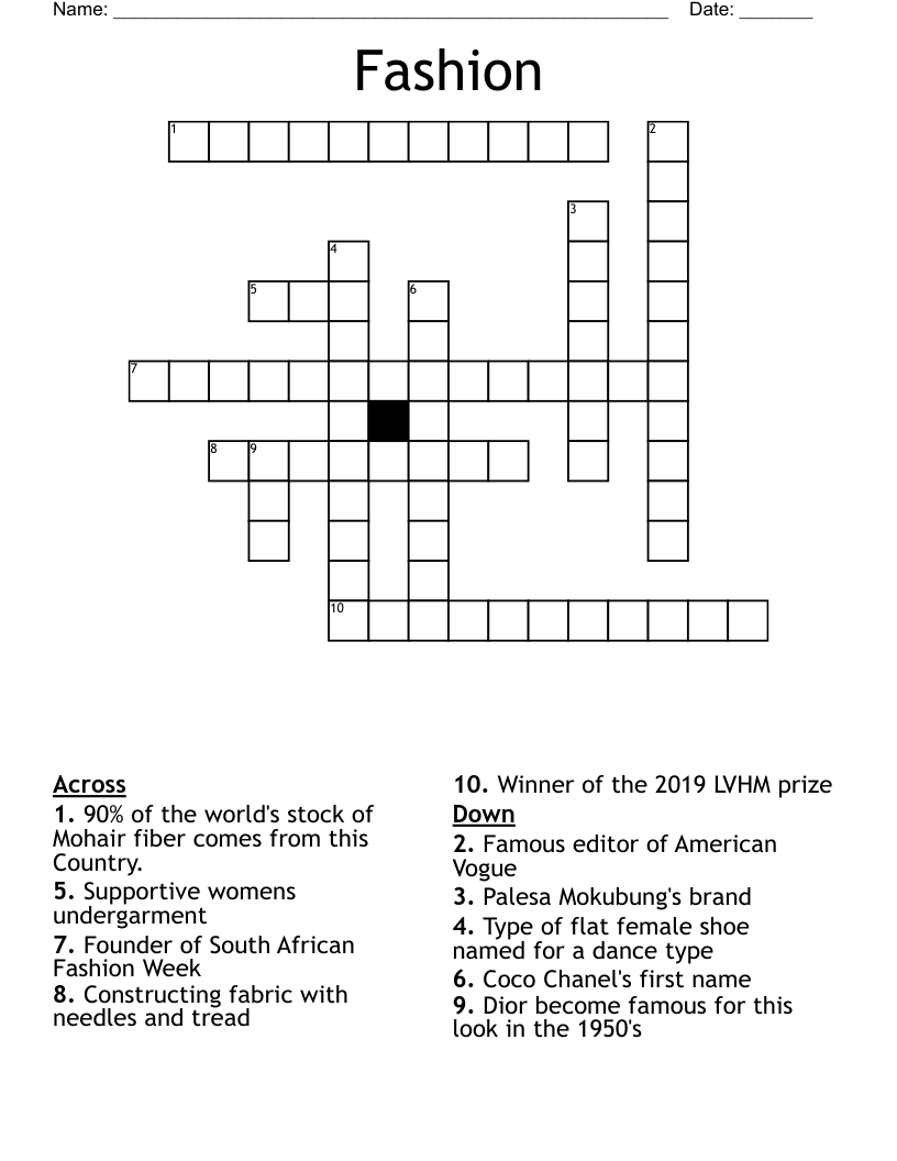 Fashion Crossword WordMint