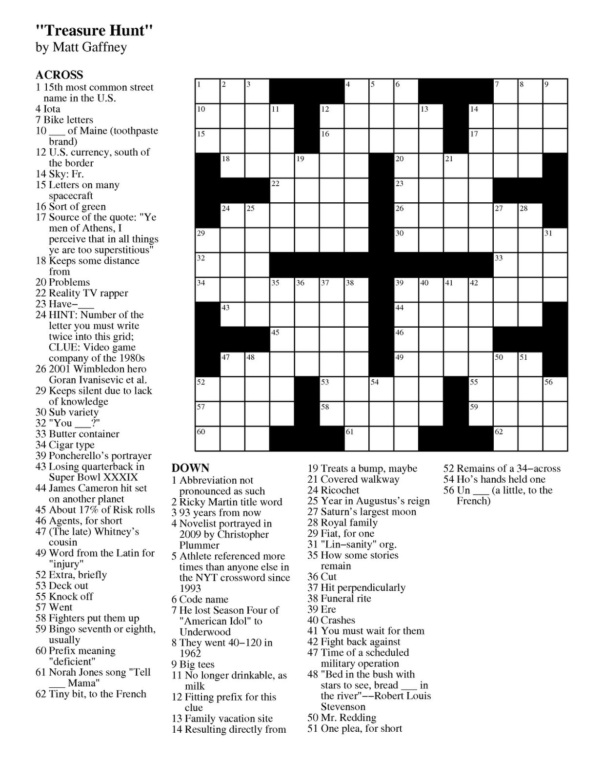 February 2012 Matt Gaffney s Weekly Crossword Contest