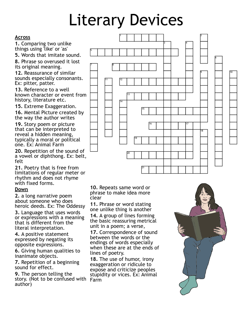 Figurative Language Crossword Puzzle WordMint