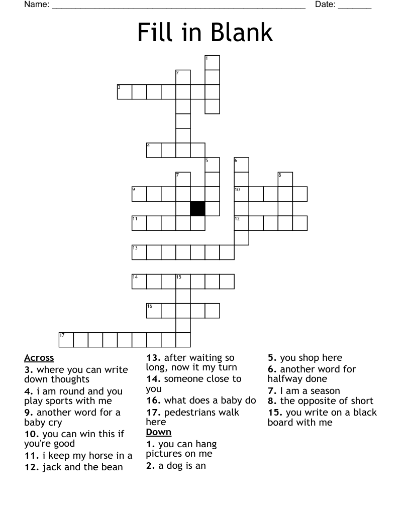 Fill In Blank Crossword WordMint Worksheets Library