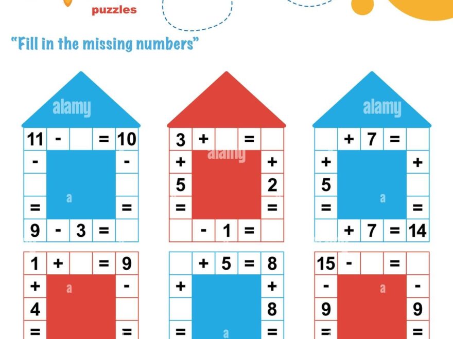 Fill In The Missing Numbers Easy Colorful Math Crossword Puzzles For Preschool Elementary And Middle School Kids Stock Vector Image Art Alamy