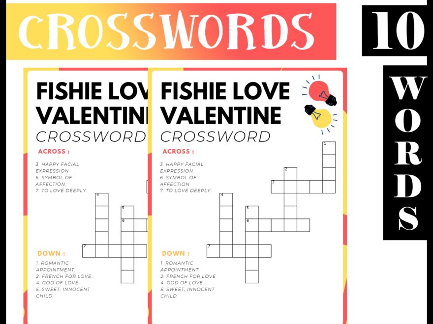 Fishie Love Valentine No Prep Crossword Puzzle Worksheet Activity For Morning Work Made By Teachers