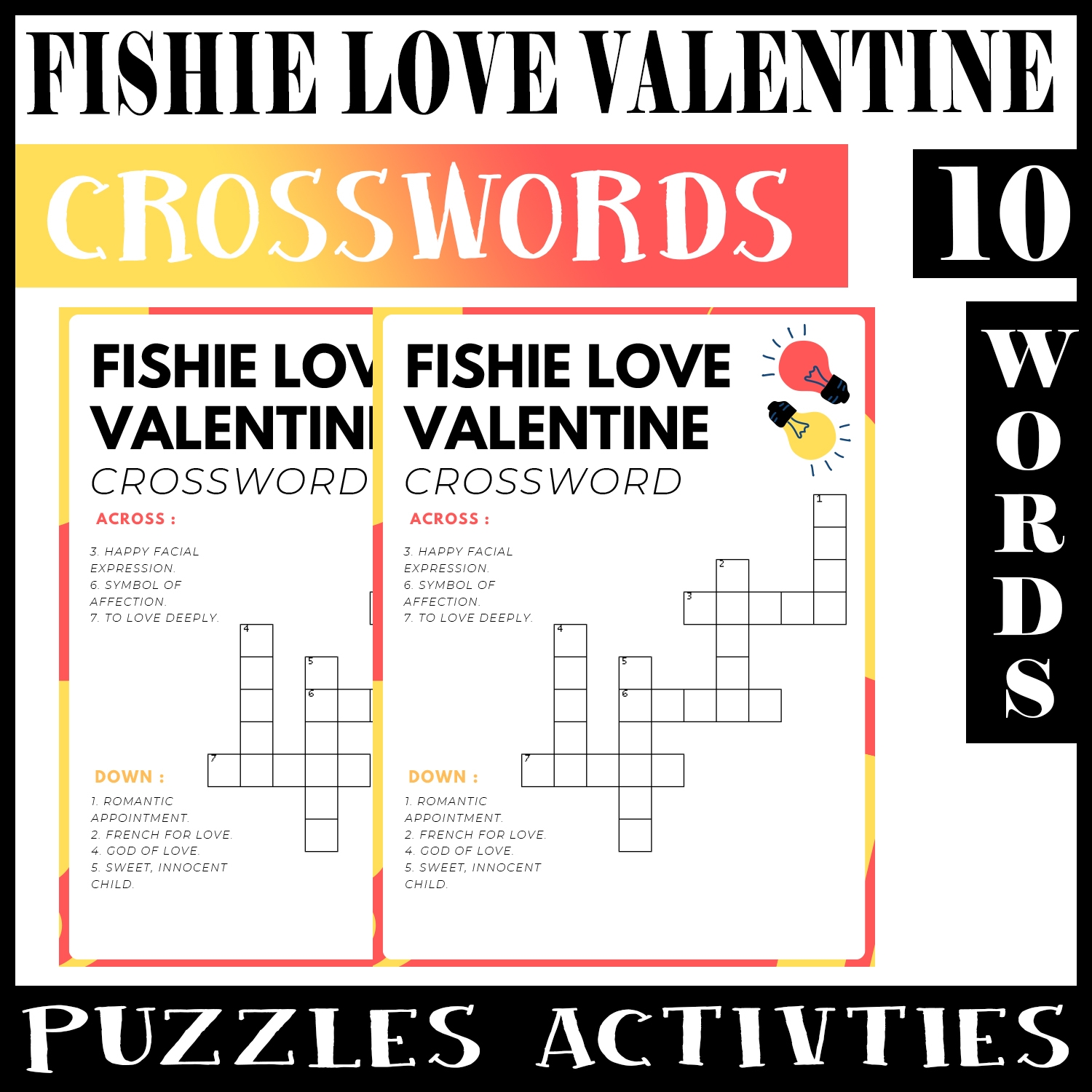 Fishie Love Valentine No Prep Crossword Puzzle Worksheet Activity For Morning Work Made By Teachers