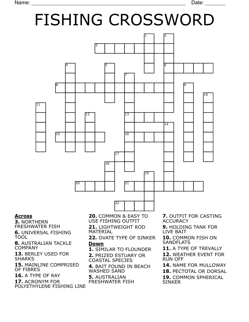 FISHING CROSSWORD WordMint FISHING CROSSWORD WordMint