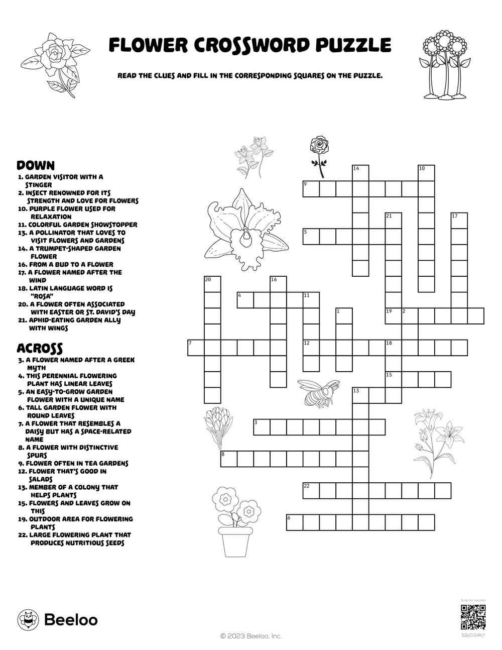 Flower Crossword Puzzle Beeloo Printable Crafts And Activities For Kids