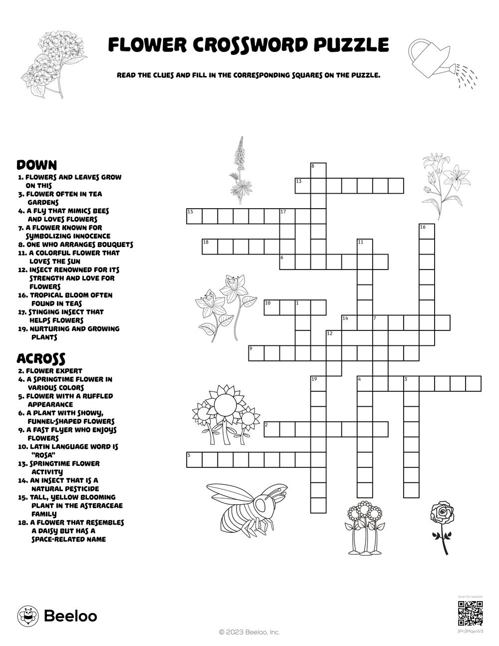 Flower themed Crossword Puzzles Beeloo Printable Crafts And Activities For Kids Flower themed Crossword Puzzles Beeloo Printable Crafts And Activities For Kids
