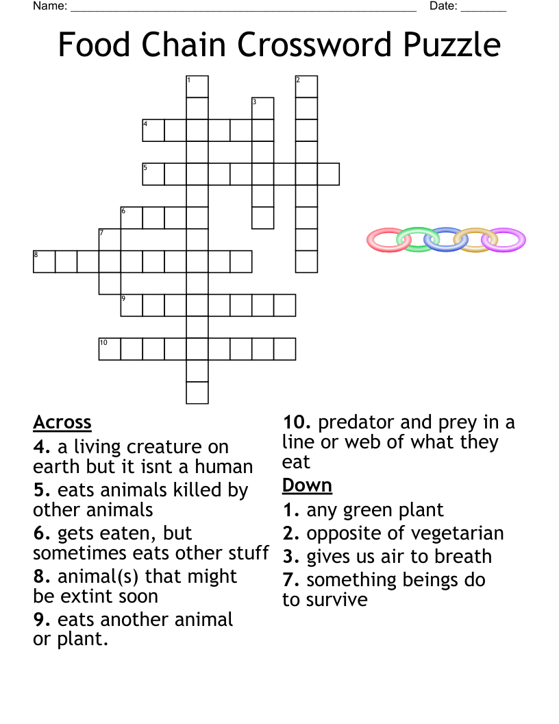 Food Chain Crossword Puzzle WordMint Food Chain Crossword Puzzle WordMint
