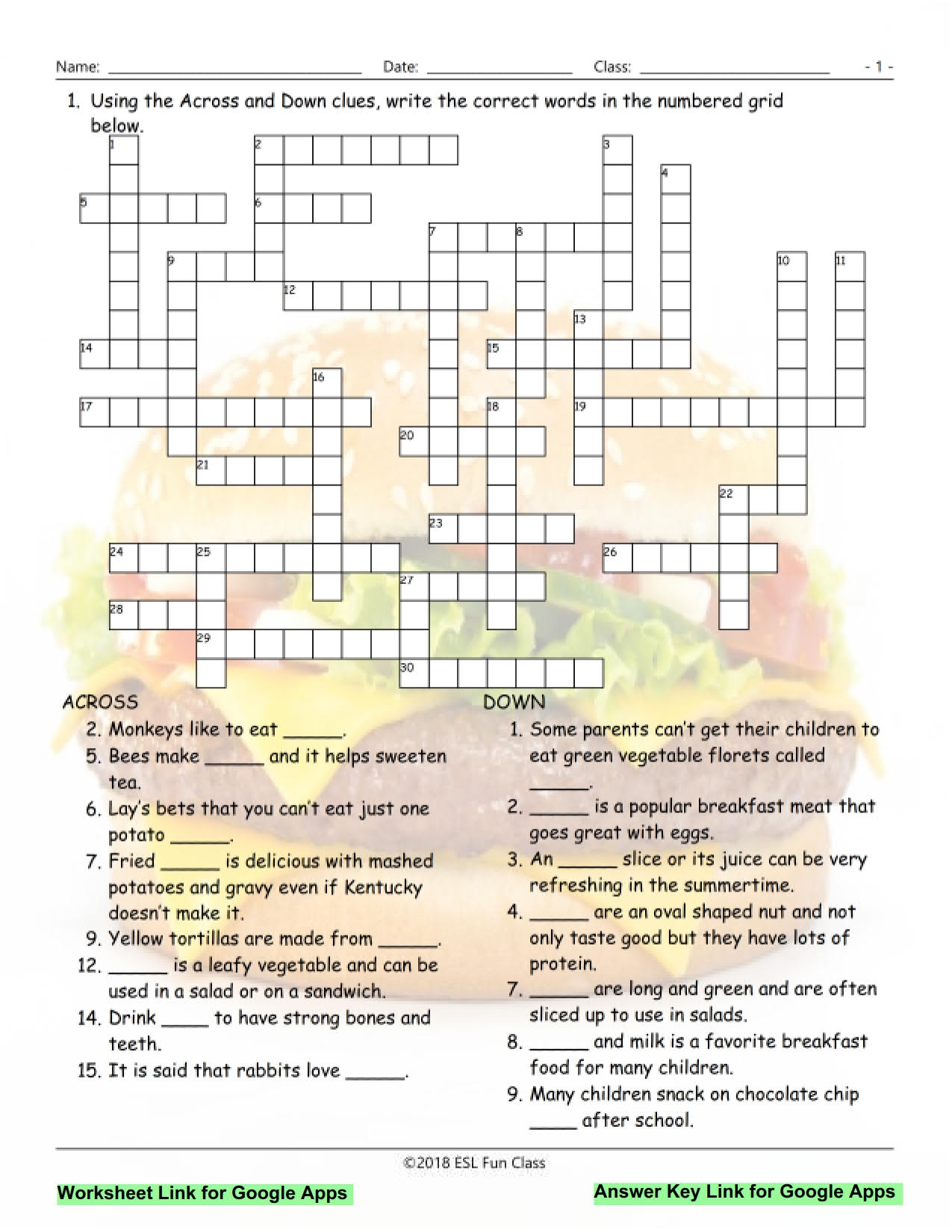 Food Items Interactive Crossword Puzzle For Google Apps Teaching Resources Food Items Interactive Crossword Puzzle For Google Apps Teaching Resources