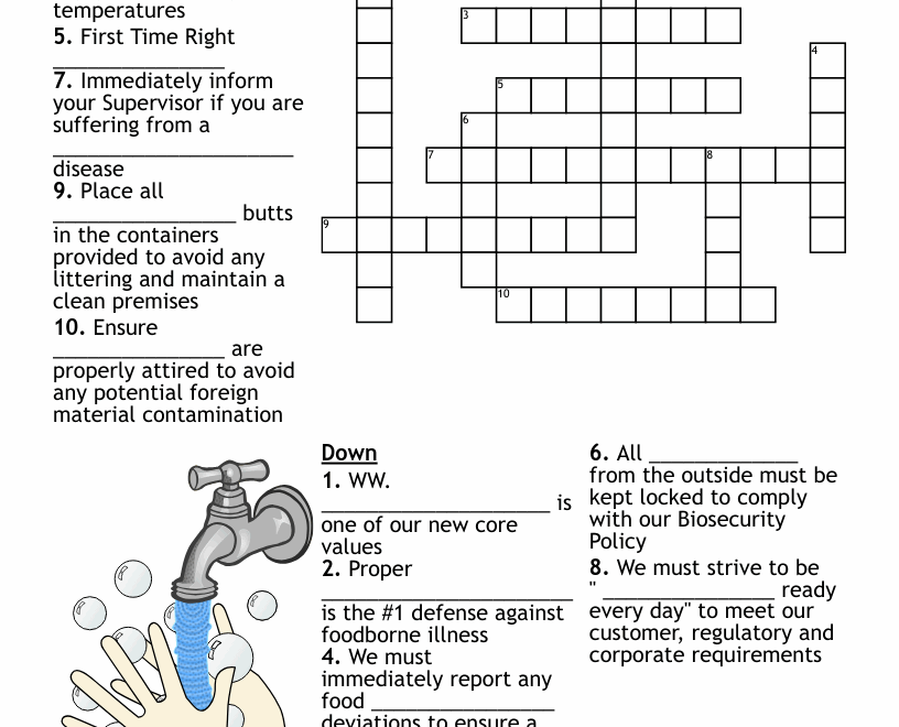 Food Safety Crossword Puzzle 1 WordMint