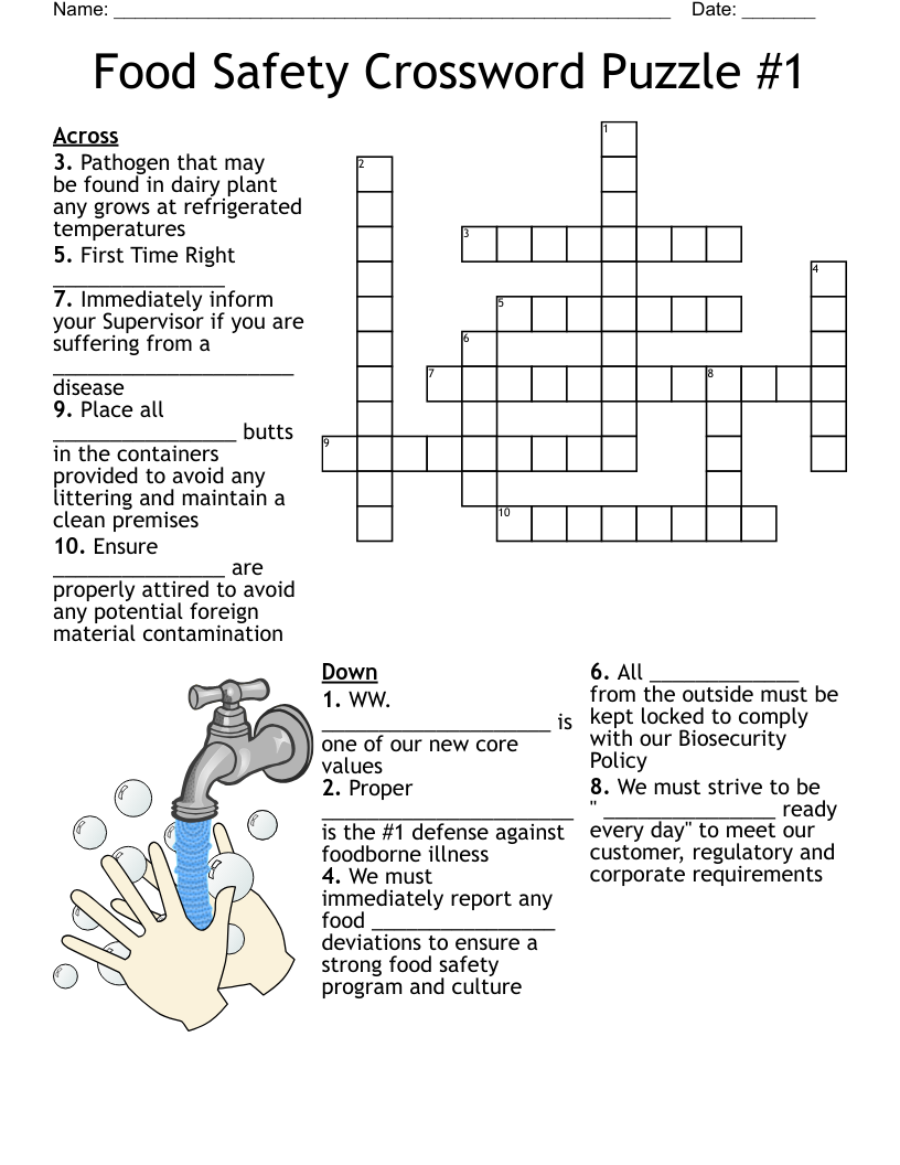 Food Safety Crossword Puzzle 1 WordMint Food Safety Crossword Puzzle 1 WordMint