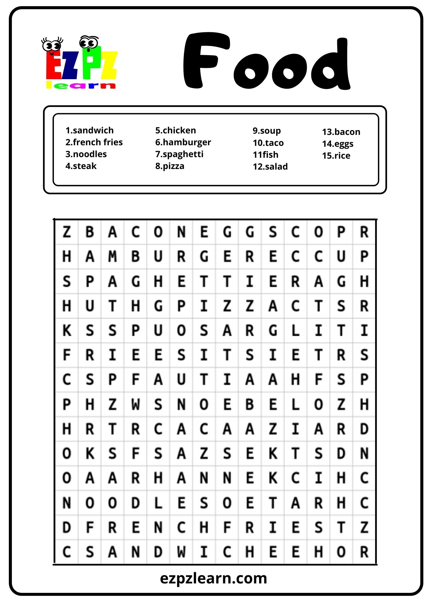 Printable Culinary Crossword Puzzle With Words