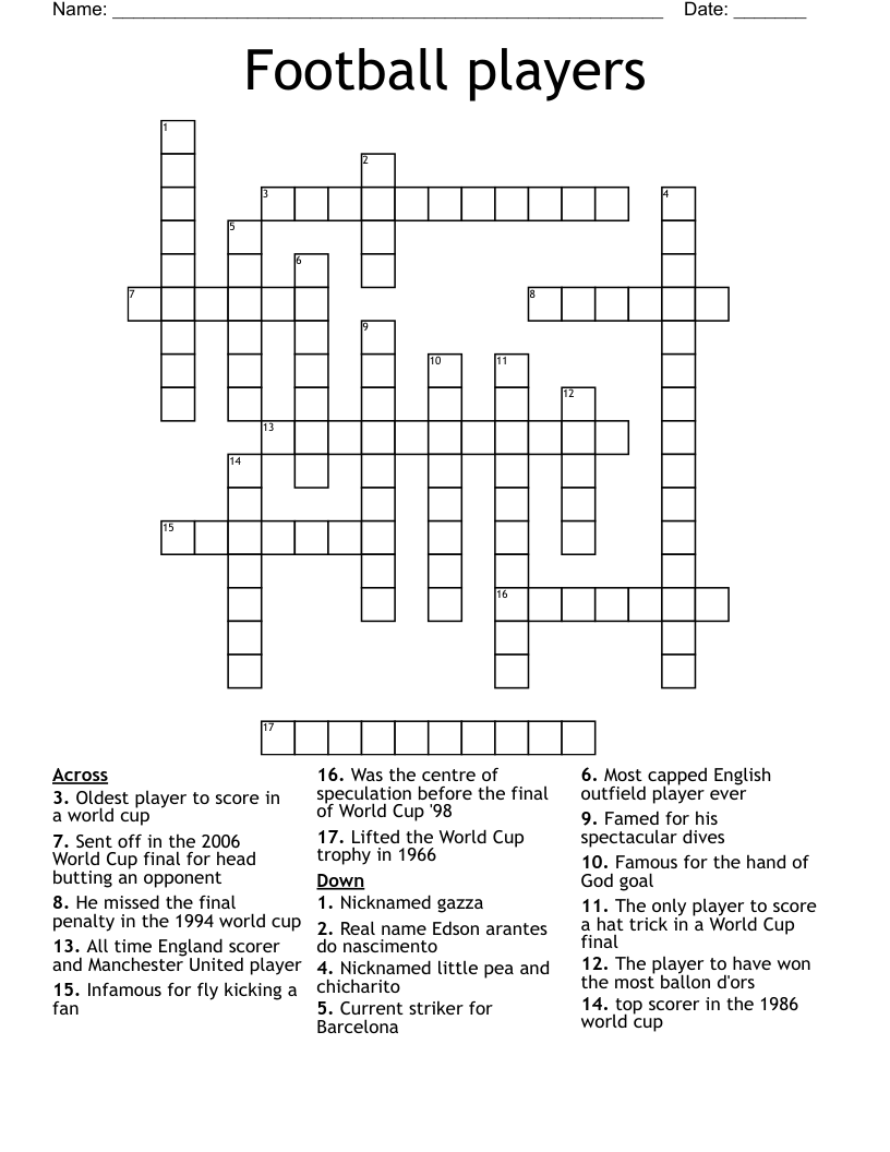 Football Players Crossword WordMint