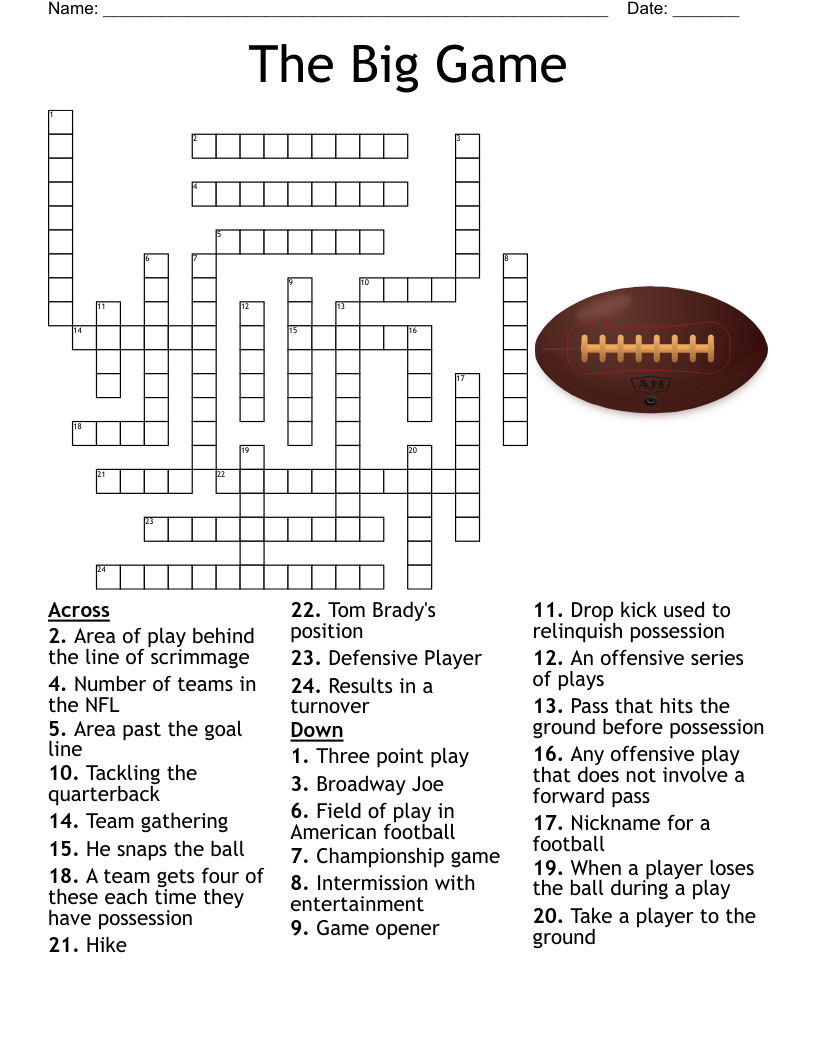Free Printable Crossword Puzzles Football