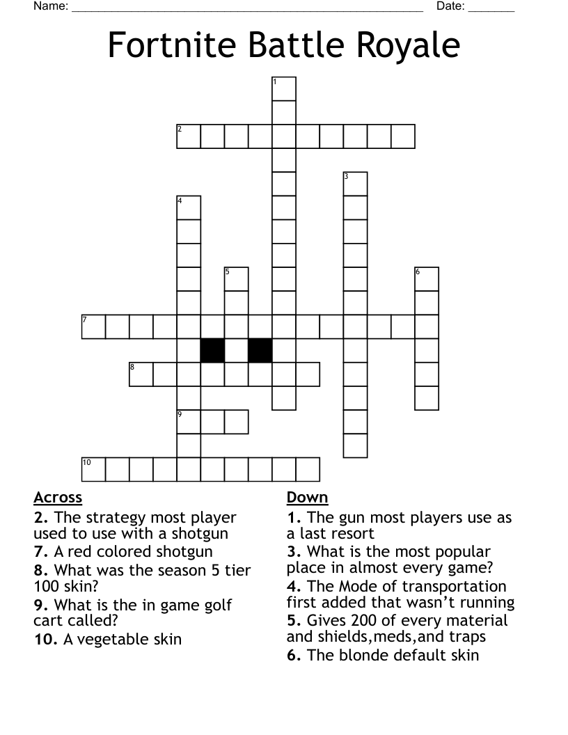 Fortnite Battle Royale Crossword WordMint