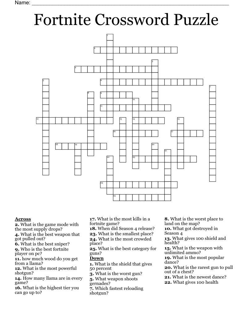 Fortnite Crossword Puzzle WordMint