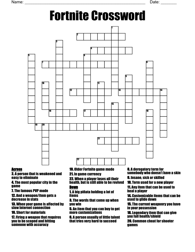 Fortnite Crossword WordMint